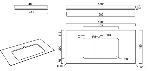 Столешница для раковин встраиваемых сверху Kerama Marazzi Plaza Classic PL2 100 риальто тёмный серый лаппатированный PL2.VT93\100T