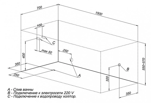Ванна акриловая Aquanet Dali 150x70 00239385