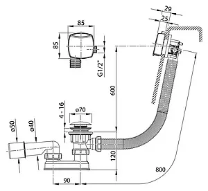 Слив-перелив для ванны с функцией налива Ravak хром X01505 Слив-перелив для ванны с функцией налива Ravak хром X01505, 3