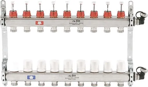Группа коллекторная с расходомерами 9 отводов 1&quot;в/в x ¾&quot;ек Uni-fitt 450I4309