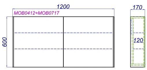 Шкаф-зеркало Aqwella Mobi 120 бетон светлый MOB0412+MOB0717BS