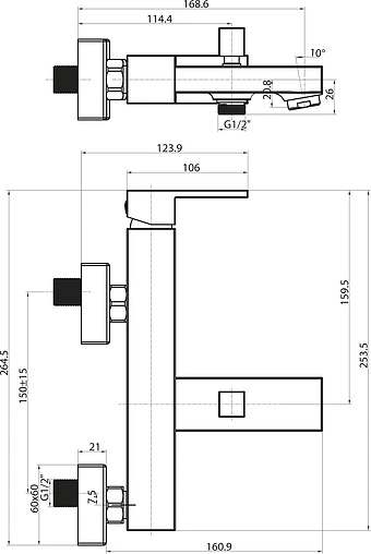 Смеситель для ванны BelBagno Magna хром MAG-VASM-CRM