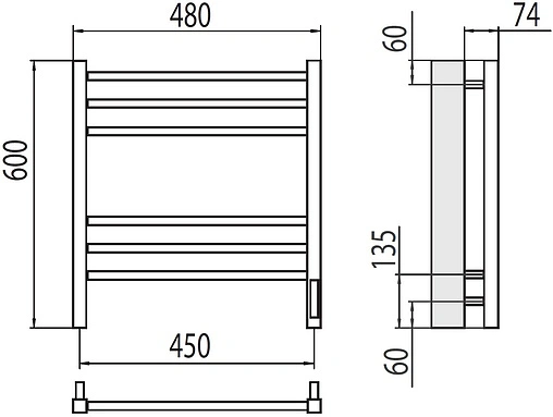 Полотенцесушитель электрический лесенка Terminus Сицилия П6 450х600 электро quick touch КС 9003 белый матовый 4670078527615