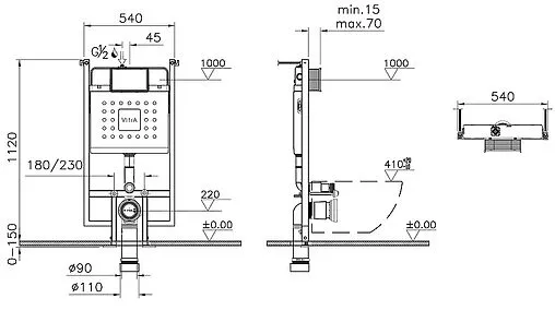 Инсталляция для подвесного унитаза Set 3 в 1 VitrA Core 800-1875 с кнопкой хром глянцевый