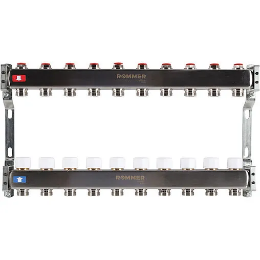 Группа коллекторная без расходомеров 10 отводов 1&quot;в/в x ¾&quot;ек Rommer RMS-3200-000010