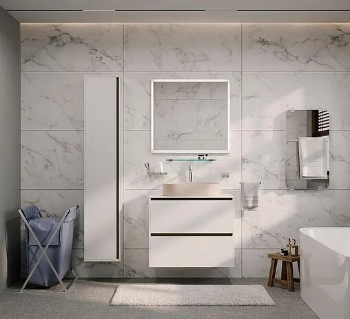 Шкаф-пенал подвесной Allen Brau Activity 35 L с подсветкой белый/чёрный браш 1.34002.WM