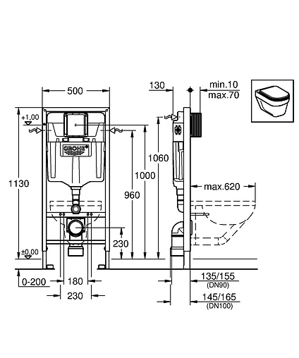 Комплект 5 в 1 Grohe Solido Perfect 39192000 с кнопкой Skate Air хром глянцевый