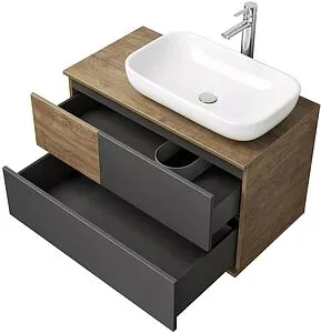 Тумба-умывальник подвесная Aquaton Терра 85 дуб кантри/антрацит 1A2472K2TEKA0, 3