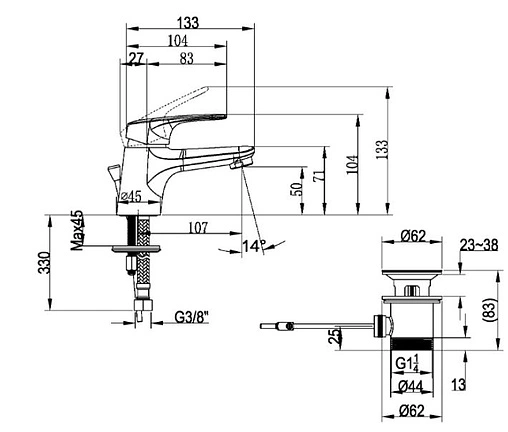 Смеситель для раковины Villeroy&amp;Boch O.novo Start хром TVW10514111061