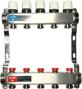 Группа коллекторная без расходомеров 5 отводов 1"в/в x ¾"ек Uni-fitt TECHNO 451W4305 Группа коллекторная без расходомеров 5 отводов 1"в/в x ¾"ек Uni-fitt TECHNO 451W4305, 1