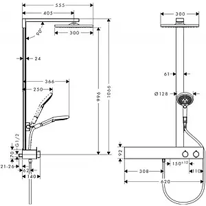 Душевая система с термостатом для душа Hansgrohe Raindance E 300 1jet хром 27363000 Душевая система с термостатом для душа Hansgrohe Raindance E 300 1jet хром 27363000, 2