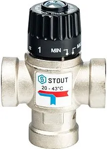 Трехходовой термостатический смесительный клапан ¾&quot; +20...+43°С Kvs 1.6 Stout SVM-0010-164320, 1