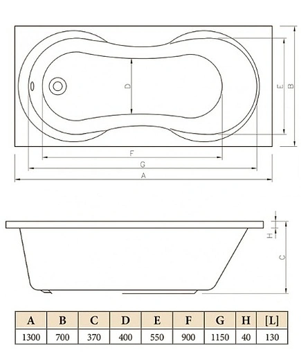 Ванна акриловая C-bath Salus 130x70 CBQ006002