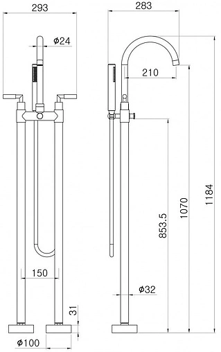Смеситель для ванны напольный Swedbe Spira хром 4006