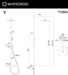 Душевая система с термостатом для душа WHITECROSS Y chrome хром Y1254CR Душевая система с термостатом для душа WHITECROSS Y chrome хром Y1254CR, 2