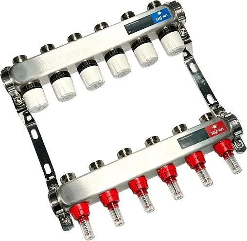 Группа коллекторная с расходомерами 6 отводов 1&quot;в/в x ¾&quot;ек Uni-fitt TECHNO 450W4306