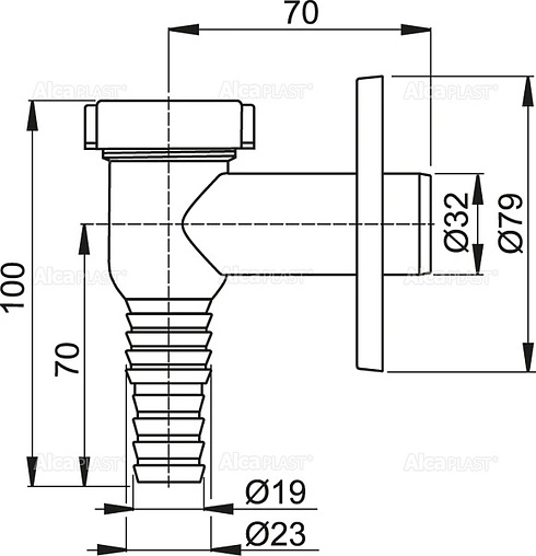 Сифон для бытовой техники наружный AlcaPlast хром APS1