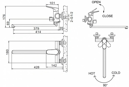 Комплект для ванны 2 в 1 Bravat Eler хром F00449CP