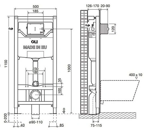 Инсталляция для подвесного унитаза Set 3 в 1 OLI 120 Eco 879235pKA00 с кнопкой хром глянцевый