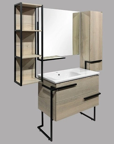 Тумба-умывальник напольная Comforty Дюссельдорф 90 дуб дымчатый/чёрный 00-00004093CF Тумба-умывальник напольная Comforty Дюссельдорф 90 дуб дымчатый/чёрный 00-00004093CF