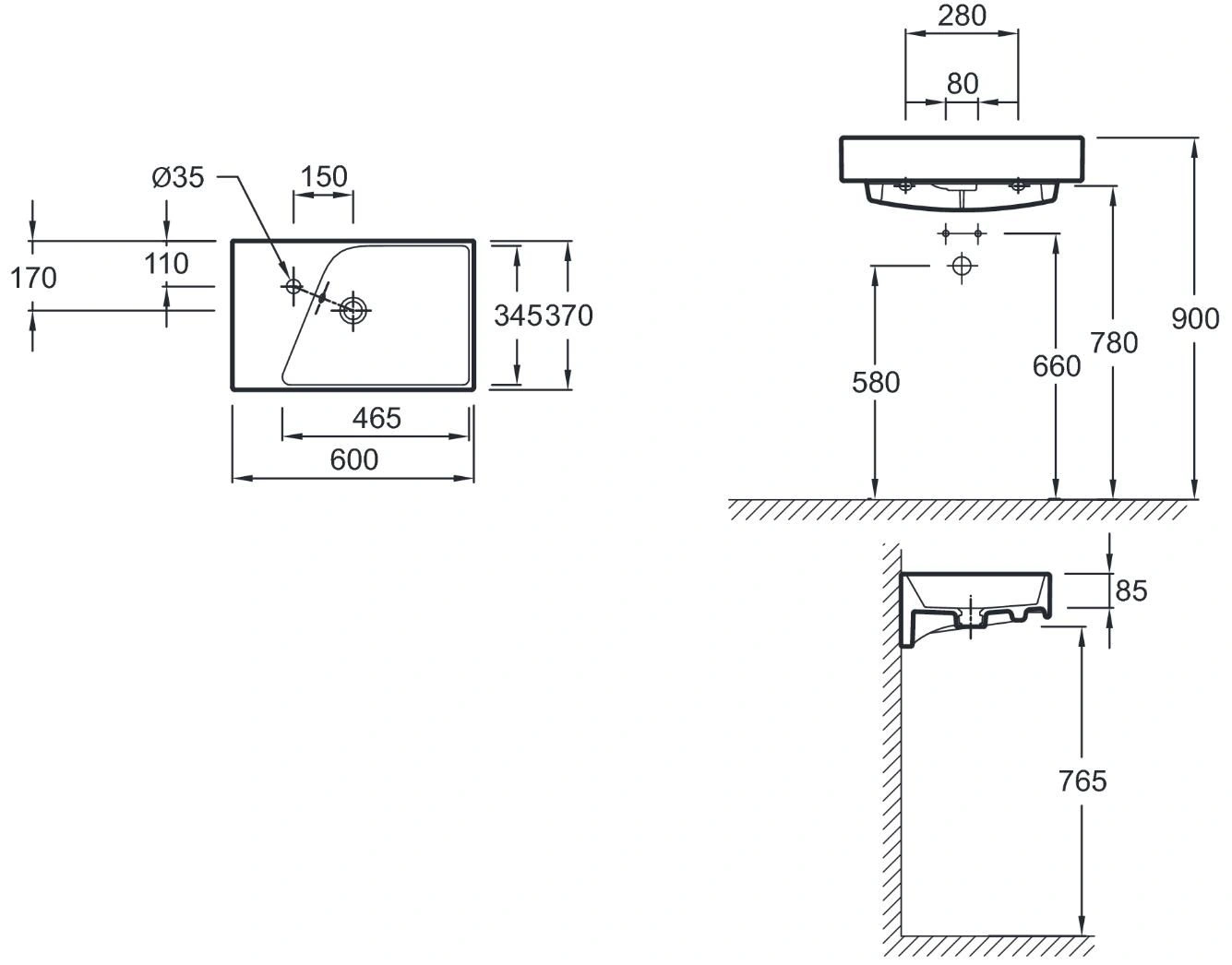 Раковина Jacob Delafon Rythmik 60 R белый EXR112-00
