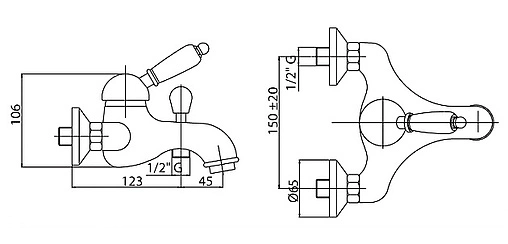 Смеситель для ванны Cezares Vintage хром/чёрный VINTAGE-VM-01-Sw-N