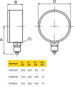 Манометр радиальный Elsen 100мм 10 бар ½&quot; EM100.10, 2