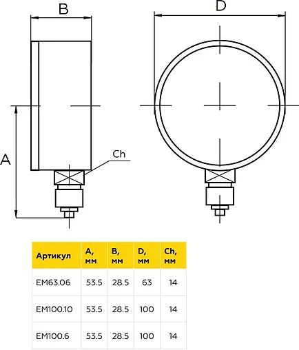 Манометр радиальный Elsen 100мм 10 бар ½&quot; EM100.10