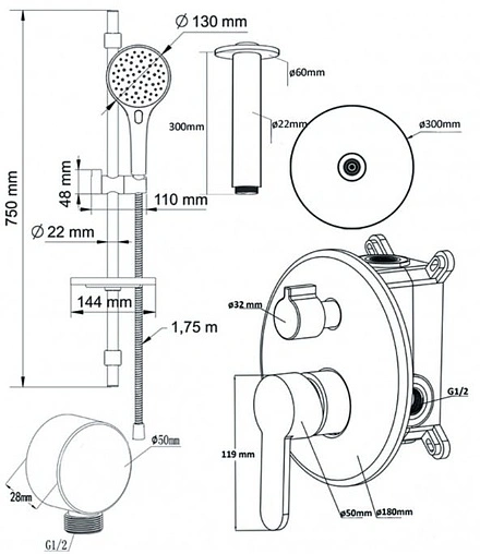 Душевая система со смесителем для душа Swedbe Platta хром 5537