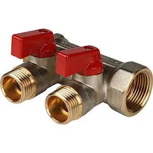 Коллектор запорный проходной 2 отвода красный ¾"в/н x ½"н Stout SMB 6200 341202 Коллектор запорный проходной 2 отвода красный ¾"в/н x ½"н Stout SMB 6200 341202, 1