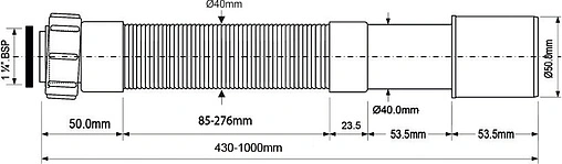Слив гофрированный Mc Alpine 1¼x40/50мм L=430-1000мм MRMF5