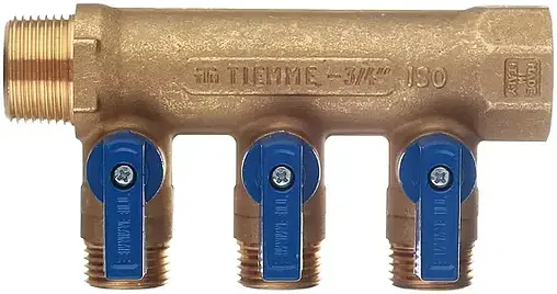 Коллектор запорный проходной 3 отвода ¾&quot;в/н x ½&quot;к Tiemme NINO 1820001