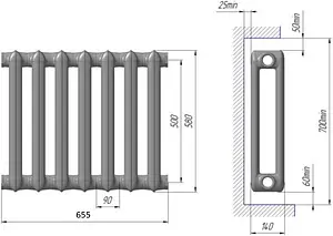 Радиатор чугунный 7 секций НТКРЗ МС-140M2 500, 2