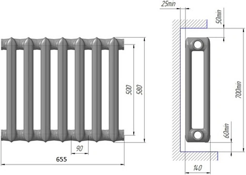 Радиатор чугунный 7 секций НТКРЗ МС-140M2 500