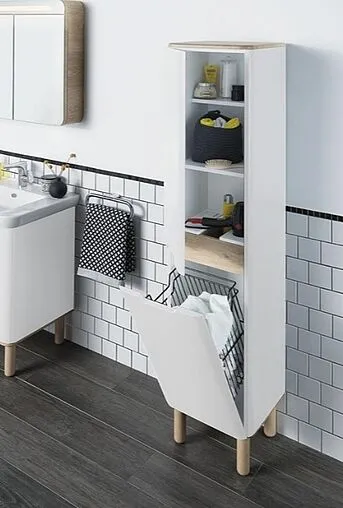 Шкаф-пенал с бельевой корзиной VitrA Sentо 40 L белый матовый/светлое дерево 60854 Шкаф-пенал с бельевой корзиной VitrA Sentо 40 L белый матовый/светлое дерево 60854