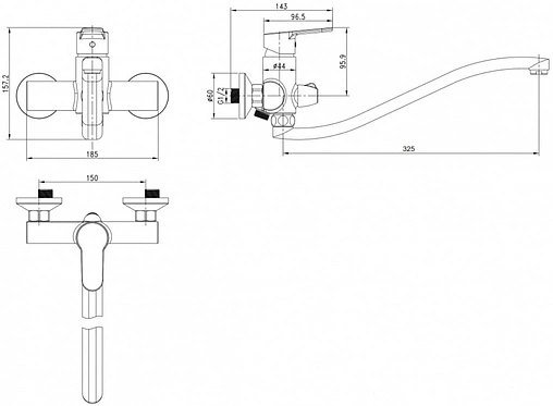Смеситель для ванны с длинным изливом Swedbe Olymp хром 1855