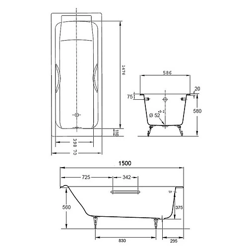 Ванна чугунная Jacob Delafon Parallel 150x70 E2946-00 Ванна чугунная Jacob Delafon Parallel 150x70 E2946-00