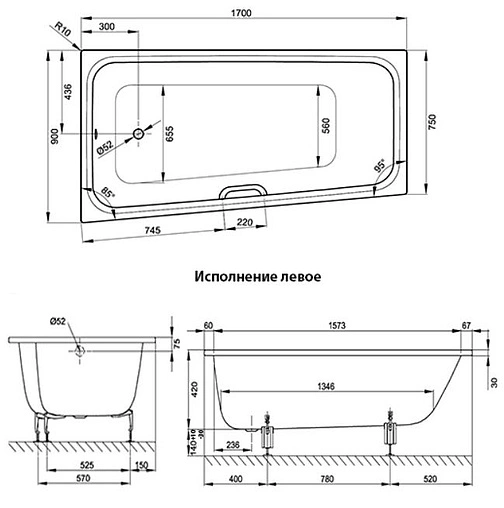 Ванна стальная Bette Space M 170х90 L белый 1131-000