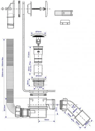 Слив-перелив для ванны Mc Alpine хром MRB12 Слив-перелив для ванны Mc Alpine хром MRB12