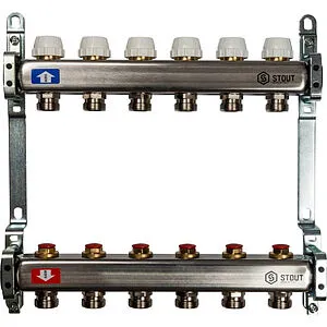 Группа коллекторная без расходомеров 6 отводов 1&quot;в/в x ¾&quot;ек Stout SMS 0922 000006, 1