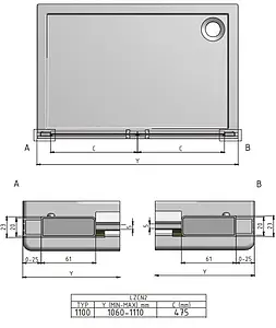 Дверь в нишу 1100мм прозрачное стекло Roltechnik Lega Lift Line LZCN2/1100 230-1100000-00-02, 2