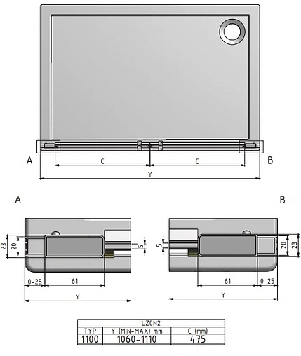Дверь в нишу 1100мм прозрачное стекло Roltechnik Lega Lift Line LZCN2/1100 230-1100000-00-02