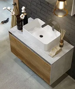 Тумба-умывальник подвесная Aqwella Mobi 100 белый/бетон светлый MOB0110W+MOB0710BS+641945, 3