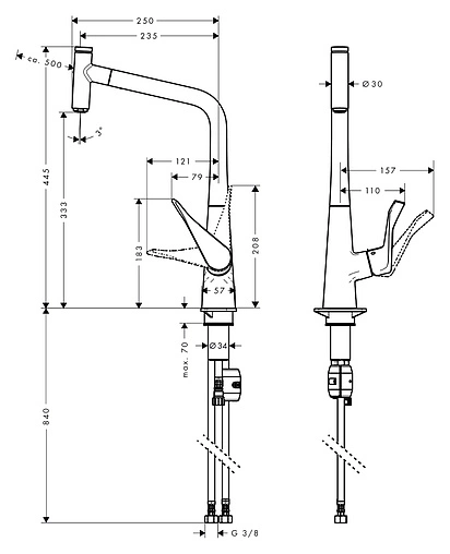 Смеситель для кухни с выдвижным изливом Hansgrohe Metris Select M71 320 1jet хром 14884000