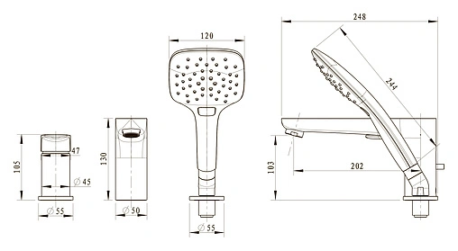Смеситель на борт ванны на 3 отверстия Bravat Iguassu хром F5173218CP-1-RUS