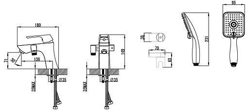 Смеситель на борт ванны на 1 отверстие Lemark Unit хром LM4515C