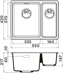 Мойка кухонная Omoikiri Kata 55-2-U-BL черный 4993389, 2