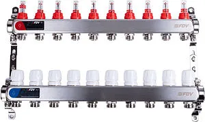 Группа коллекторная с расходомерами 10 отводов 1&quot;в/в x ¾&quot;ек FDV S1101A-1/10, 1