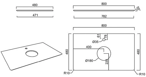 Столешница для накладных раковин Kerama Marazzi Plaza Classic PL1 80 риальто тёмный серый лаппатированный PL1.VT93\80T