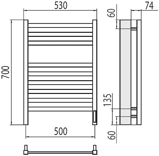 Полотенцесушитель электрический лесенка Terminus Енисей П9 500х700 электро sensor quick touch полированная сталь 4670078526281